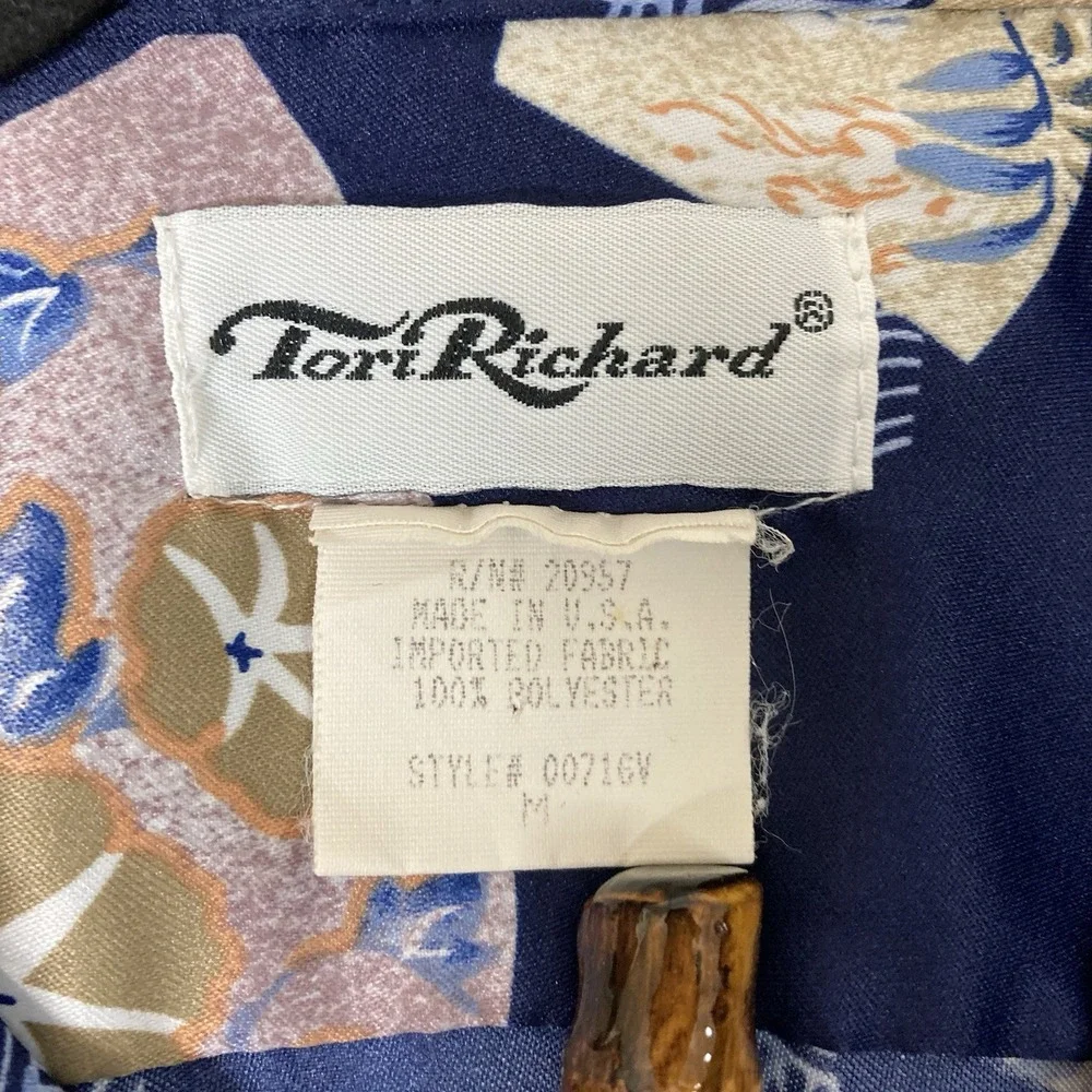 Vintage 70's Tori Richard Blue White Asian Cranes Men's M Hawaiian Aloha Shirt